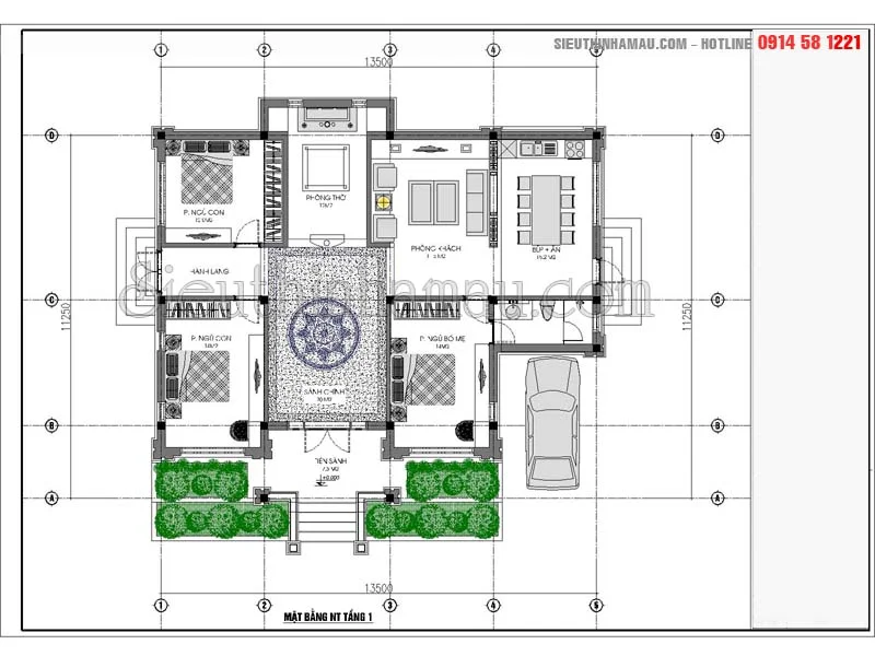 thiết kế nhà cấp 4 mái thái 3 phòng ngủ