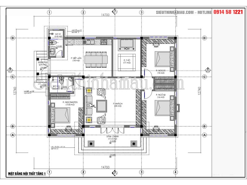 Mẫu thiết kế nhà vuông 1 tầng 3 phòng ngủ ở Hưng Yên BT210027  Thiết kế Thiết  kế nhà Mặt bằng nhà
