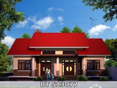 Mẫu nhà trệt đẹp mái ngói đỏ truyền thống