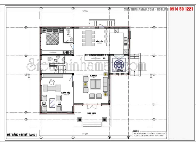 Nhà vuông mái thái 2 tầng
