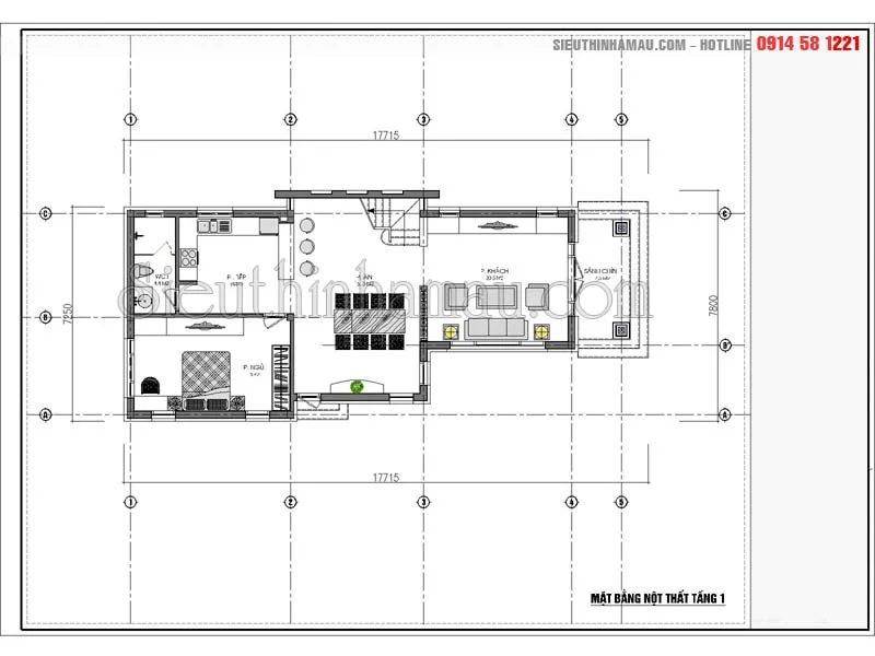 thiết kế nhà cấp 4 gác lửng 3 phòng ngủ