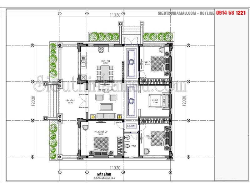 Nhà biệt thự 1 tầng 2 mặt tiền BST523067 | Siêu thị nhà mẫu