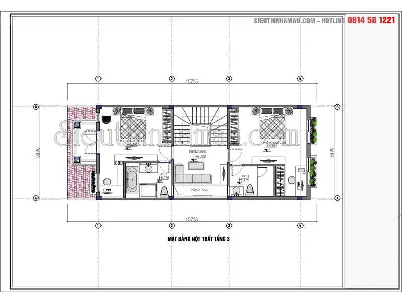 Mặt bằng mẫu thiết kế nhà ống 6x15m 4 tầng tân cổ điển