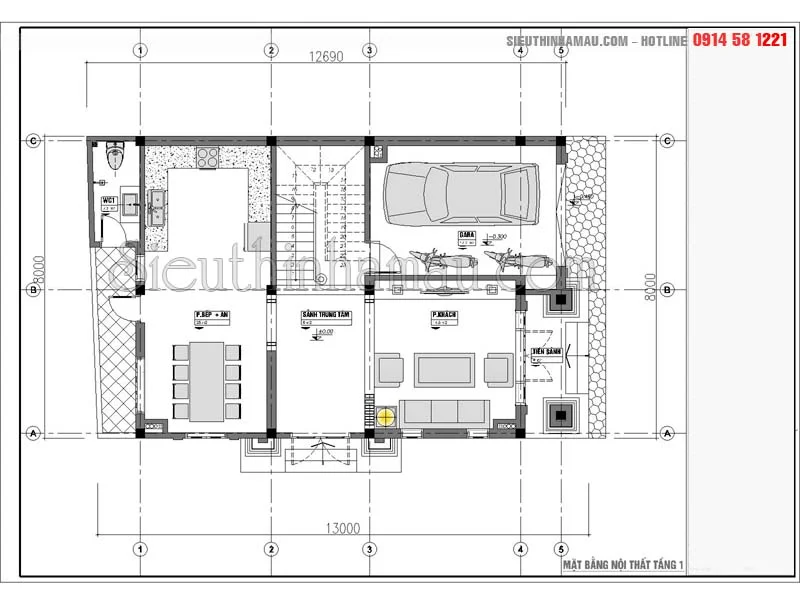 Mặt bằng nhà phố 3 tầng tân cổ điển đẹp