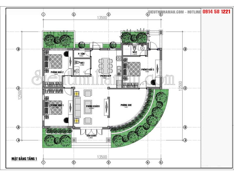 Nhà biệt thự 1 tầng 2 mặt tiền BST523067 | Siêu thị nhà mẫu