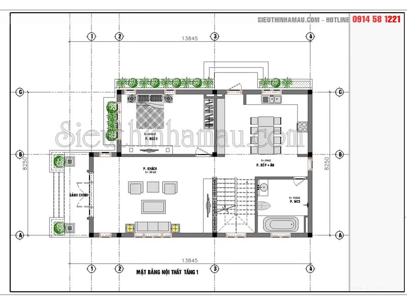 Thiết kế nhà 2 tầng 8x14m