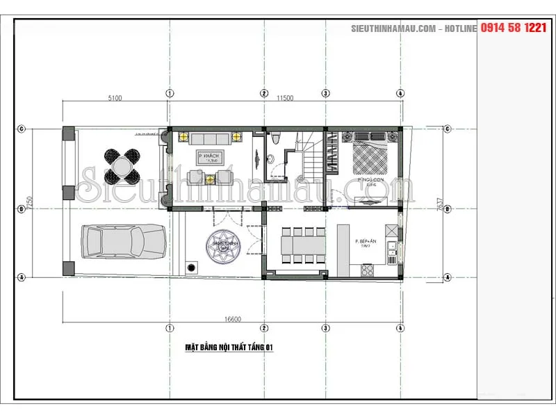 Thiết kế nhà 3 tầng 7x12m