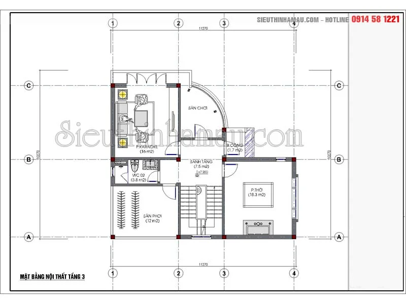 Thiết kế nhà 3 tầng 90m2