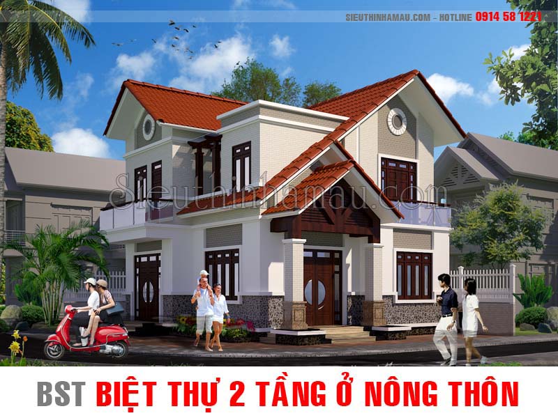 Mẫu nhà biệt thự 2 tầng mái thái 10x15m kiểu nông thôn có sân vườn rộng hơn  1000m2 ở Bình Thuận