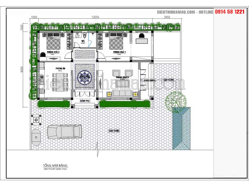 Mẫu thiết kế biệt thự nhà vườn 1 tầng 4 phòng ngủ đẹp và hiện đại nhất  BT527088