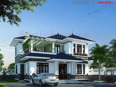 Mẫu thiết kế nhà biệt thự 2 tầng mái nhật đẹp 120m2 BT206422